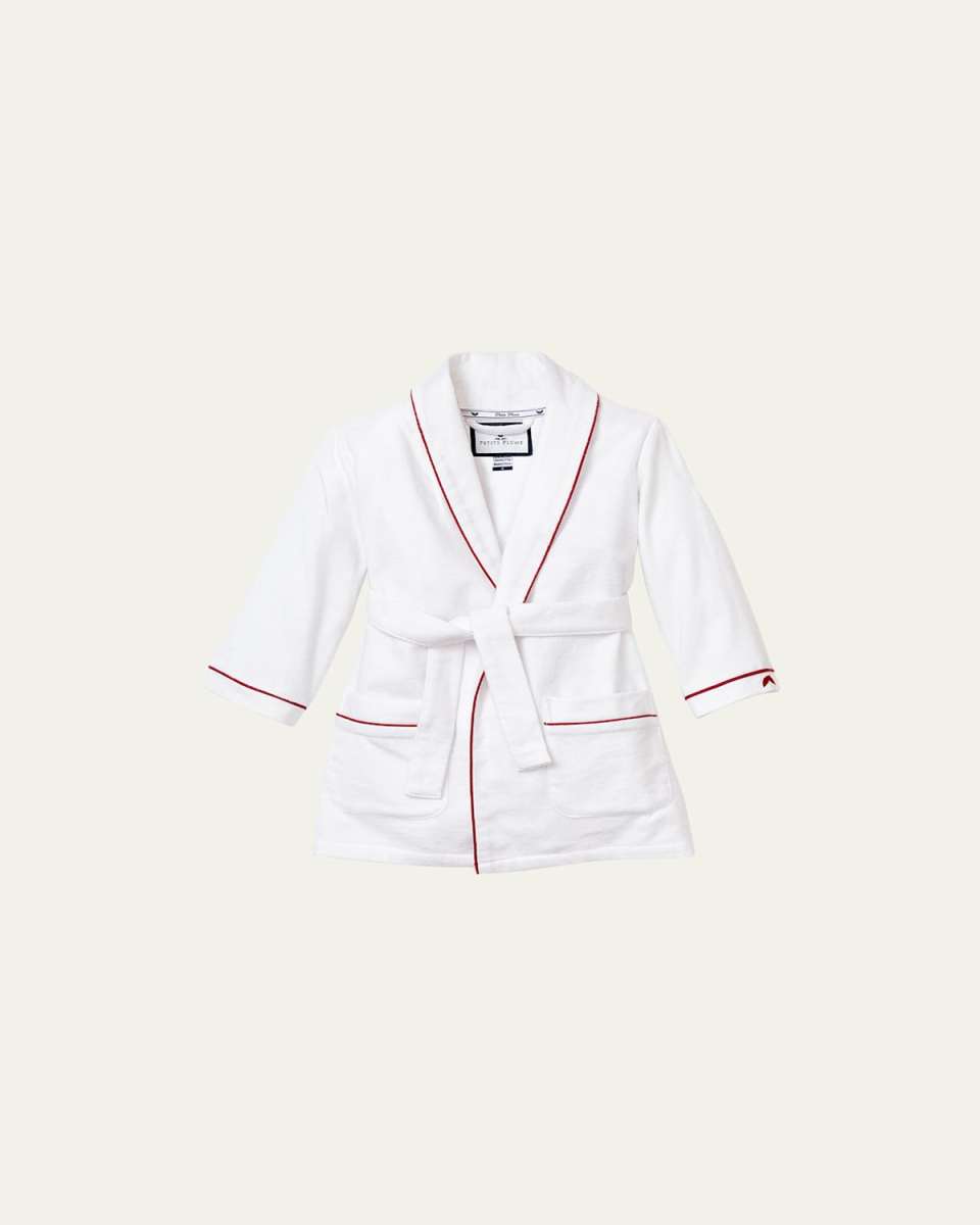 Kid's Solid Flannel Robe w/ Contrast Piping, Size 6M-14
